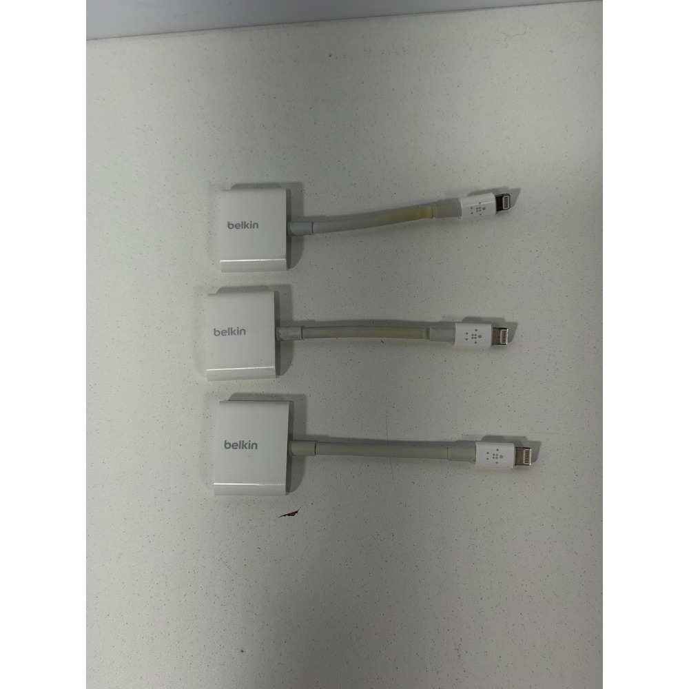 Lot of 3 Belkin Lightning Audio Charge RockStar Adapters iPhone Splitter White